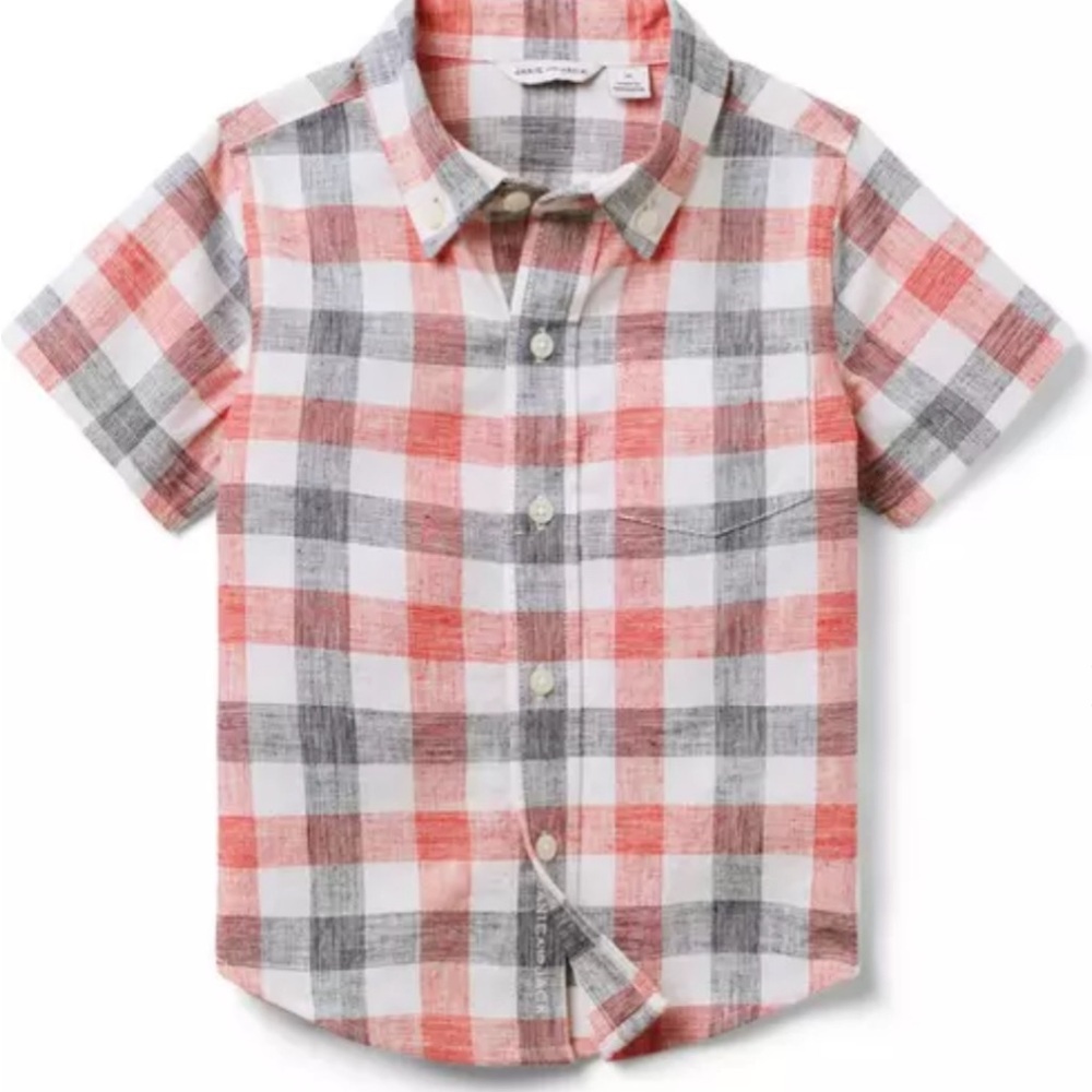 JANIE AND JACK ! GINGHAM LINEN-COTTON SHIRT